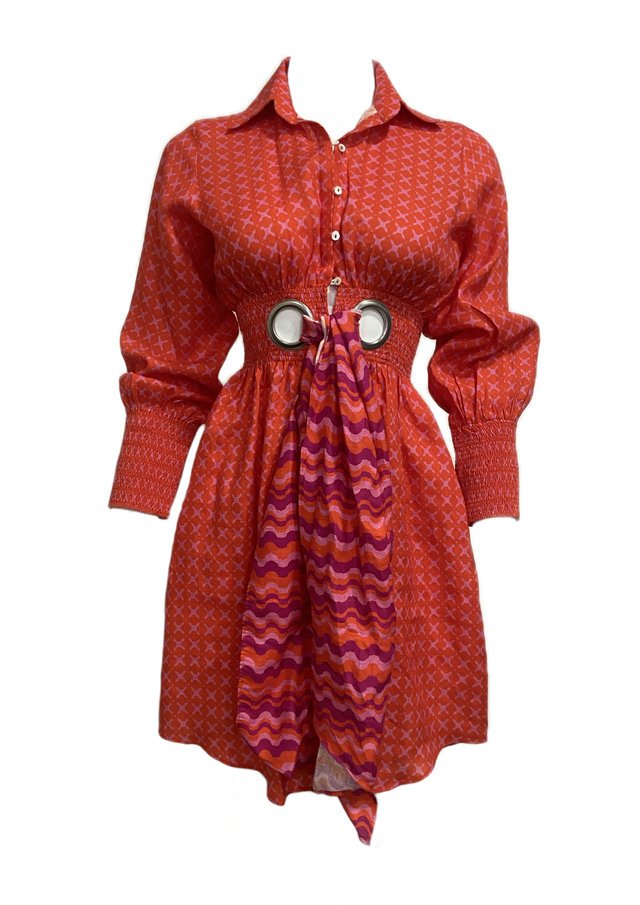 RUCHED SHIRT DRESS IN TESSERA