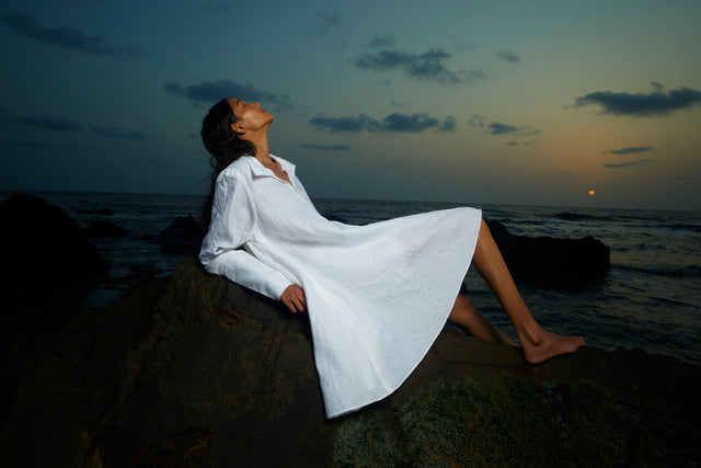 COLLARED LUNA DRESS IN LINEN