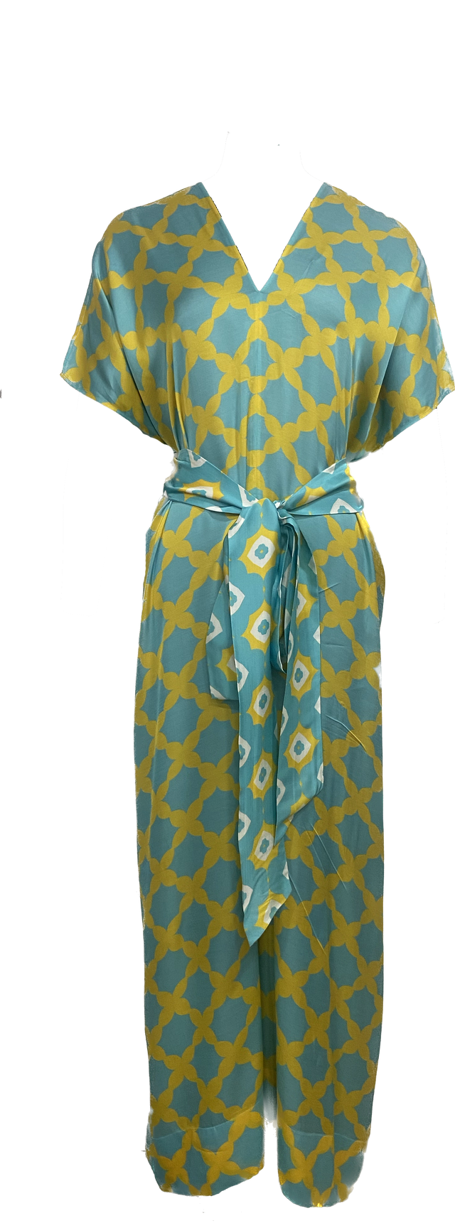 TIE UP JUMPSUIT IN MESH PRINT