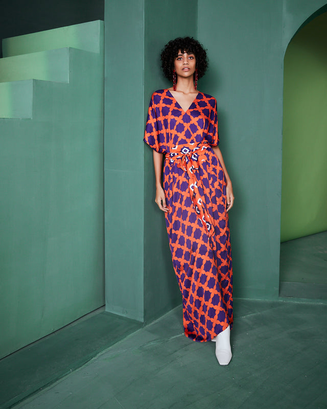 TIE UP JUMPSUIT IN MESH PRINT