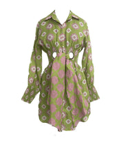 Load image into Gallery viewer, RUCHED SHIRT DRESS IN MOMO PRINT
